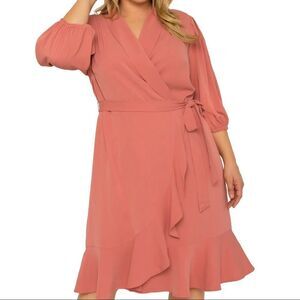 STANDARDS & PRACTICES Women’s Dress Wrap Ruffle Kylie Coral  Pink Size 1X NEW